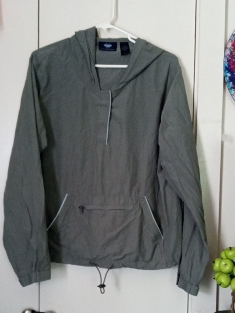 Liz Claiborne Crazy Horse Olive Green Hooded Utility Windbreaker Hiking Large